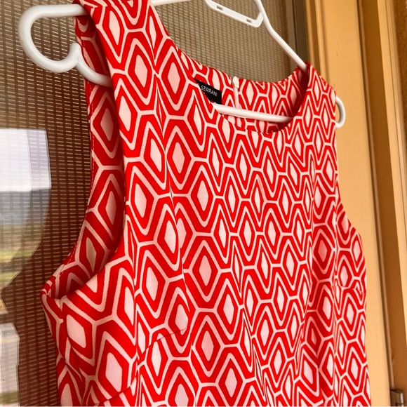 Mario Serrani Red white Geometric Print Midi Sleepless Dress Size 10 - Picture 6 of 15
